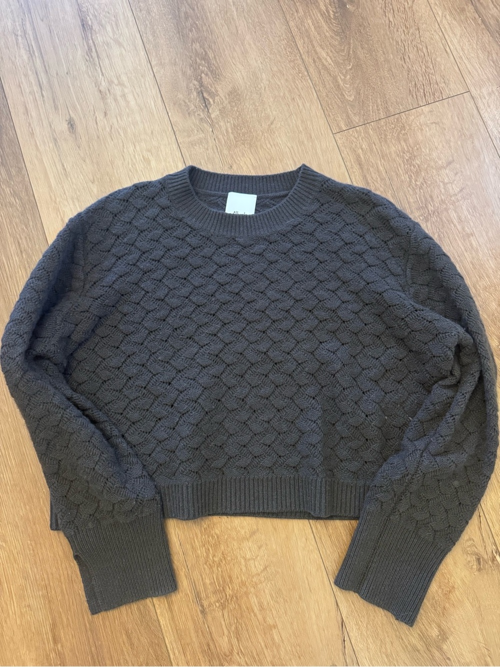 Allude Wool and Cashmere Brown Textured Crewneck Sweater